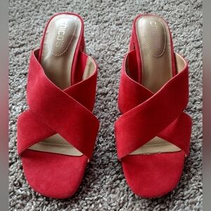 Chico's Faux Suede Block Heel Mules 8.5 NWOT